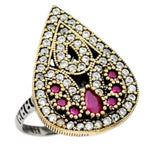 Two Tone Turkish 5.43 cts Ruby & White Topaz Gemstone Solid .925 Sterling Silver Ring Size 8