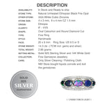 Genuine Unheated Rainbow Black Fire Opal White CZ Gemstone .925 Solid Sterling Silver Ring Sz US 9.5
