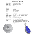 Natural Lapis Lazuli Gemstone Solid .925 Sterling Silver Pendant