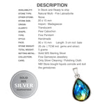 Natural Multi Fire Labradorite Pear Gemstone set in Solid .925 Silver Sterling Pendant