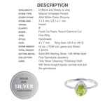 Natural Unheated Peridot and White Cubic Zirconia Gemstone Solid .925 Sterling Silver Ring Size US 8 or Q