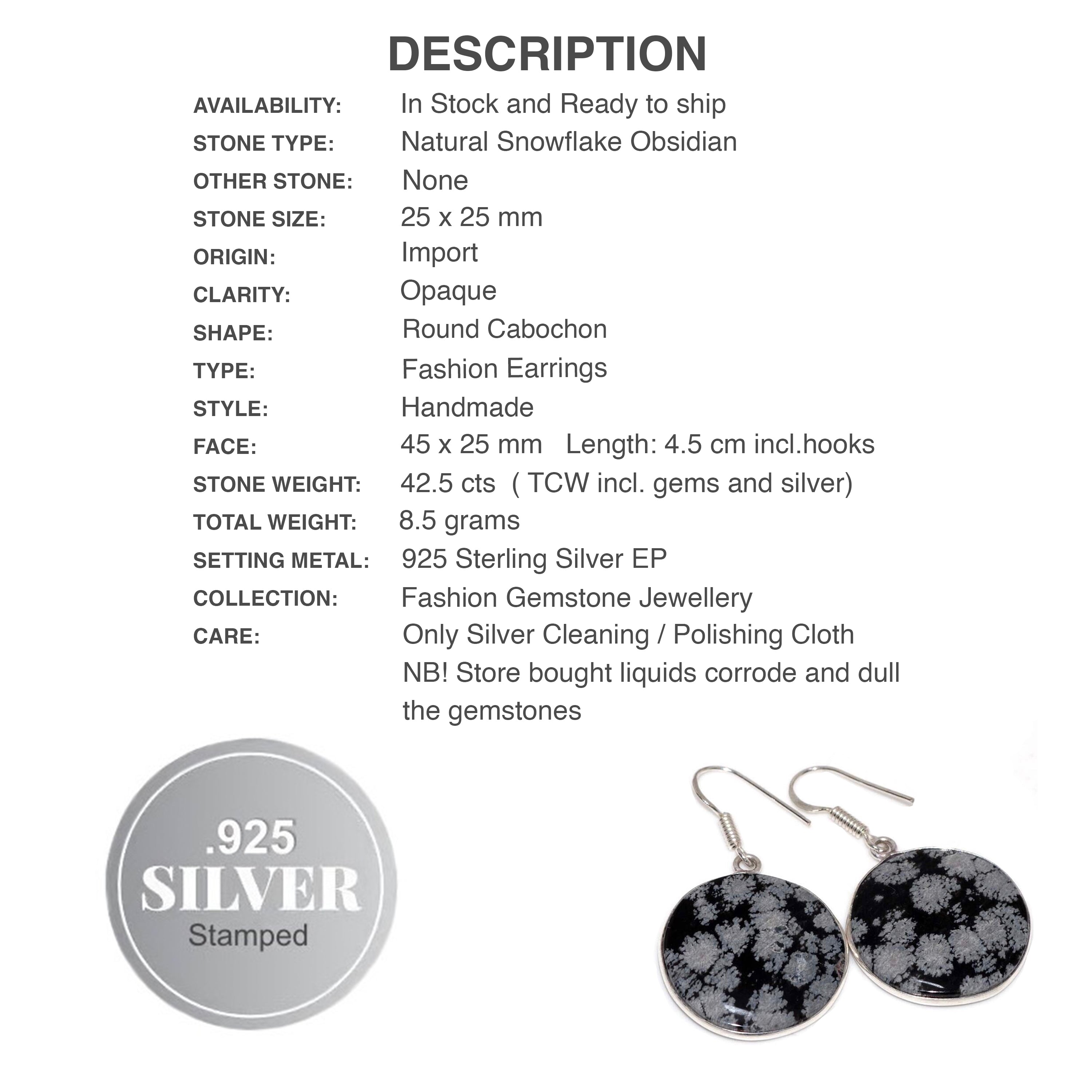 Natural Snowflake Obsidian .925 Sterling Silver Earrings