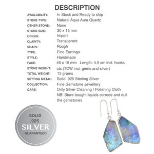 Natural Aqua Aura Quartz Gemstone Solid .925 Sterling Silver Earrings - BELLADONNA