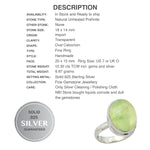 10.30 cts Soft Green Scottish Moss Prehnite Gemstone Solid .925 Sterling Silver Ring Size 7