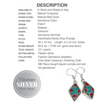 Handmade from Nepal Natural Turquoise Red Coral Diamond Shape Gemstone Earrings
