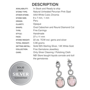 Natural Peruvian Pink Opal Solid .925 Sterling Silver, 14k White Gold Earrings - BELLADONNA