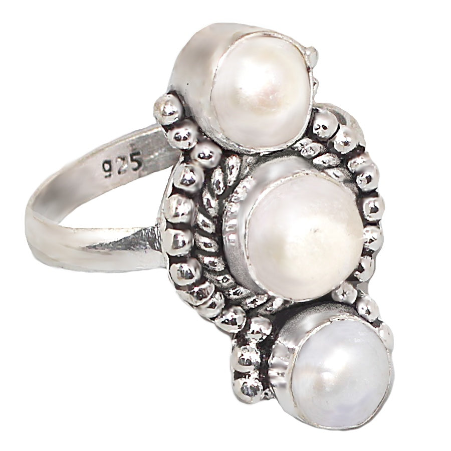 Indonesian Handmade White River Pearl set in .925 Sterling Silver Ring Size US 9 or R1/2