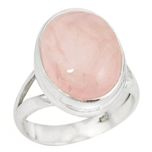 Natural Oval Rose Quartz Gemstone Solid. 925 Sterling Silver Ring Size 7.5 - BELLADONNA