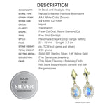 Natural Unheated Blue Schiller Moonstone, White Cubic Zirconia Solid .925 Silver Stud Earrings - BELLADONNA