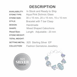 Aqua Pink Green Dichroic Glass.925 Sterling Silver Bracelet - BELLADONNA