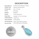 16.65 cts Handmade Natural Aquamarine Gemstone Solid .925 Sterling Silver Pendant - BELLADONNA