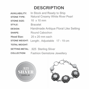 Creamy White River Pearl Antique style. 925 Sterling Silver Bracelet - BELLADONNA