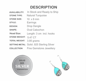 5.47 ct Copper Blue Turquoise Gemstone Solid .925 Sterling Silver Earrings - BELLADONNA