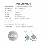 Blue Chalcedony Oval Cabochons Gemstone,.925 Sterling Silver Earrings - BELLADONNA