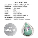 Natural Ruby In Fuschite  Set In .925 Sterling Silver Ring Size US 9 or UK R 1/2