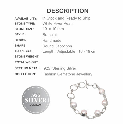 Handmade White Pearl . 925 Sterling Silver Bracelet - BELLADONNA