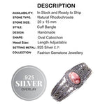 Natural Rhodochrosite Gemstone .925 Sterling Silver Cuff Bangle