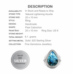 Natural Lightning Azurite With Quartz Gemstone Solid .925 Silver Fine Ring Size US 8 - BELLADONNA