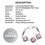 Aqua Pink Madagascar Fire Topaz Gemstone .925 Silver Bracelet