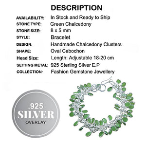 Handmade Soft Green Chalcedony Gemstone Cluster .925 Silver Bracelet
