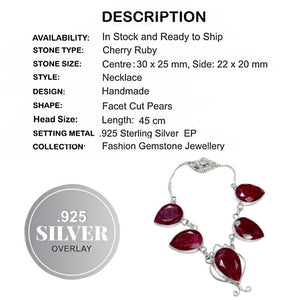 Natural Indian Cherry Ruby Gemstone .925 Sterling Silver Necklace