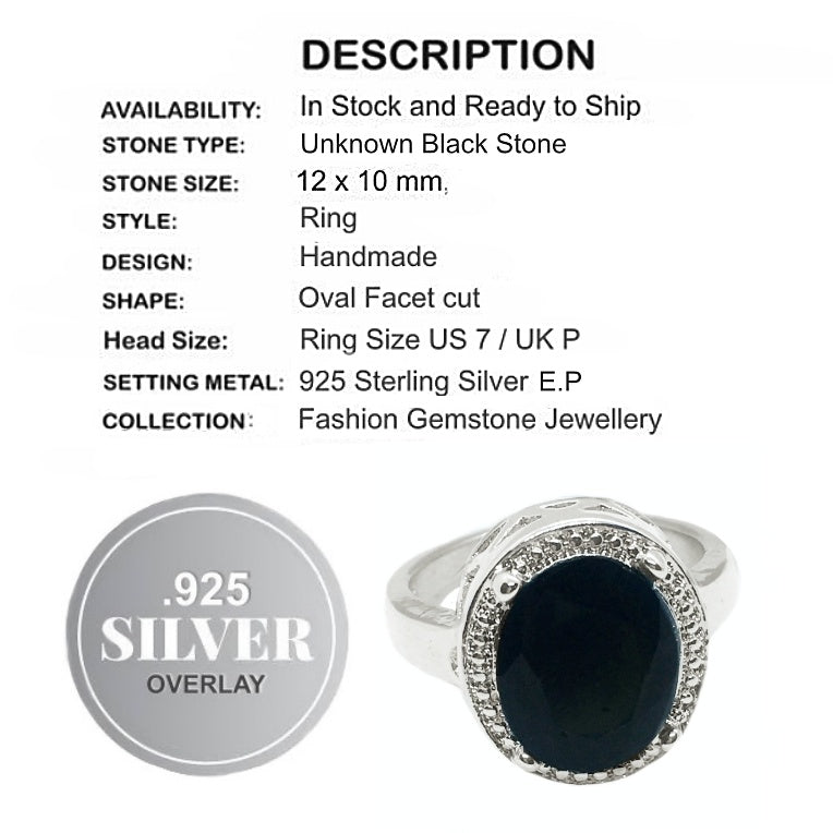 Handmade Black Oval Gemstone .925 Silver Ring Size US 7 / UK P