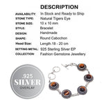 Natural Tigers Eye Gemstone  .925 Sterling Silver Bracelet