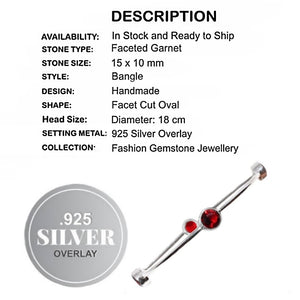Faceted Garnet Gemstone .925 Silver Fashion Bangle