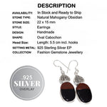 Beautiful Mahogany Obsidian Gemstone .925 Silver Earrings