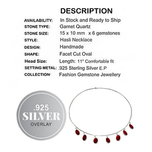 Handmade Hasli Garnet Quartz Ovals Gemstone .925 Silver Necklace