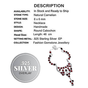 Handmade Natural Carnelian Exotic Gemstone .925 Sterling Silver Necklace