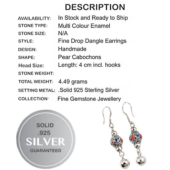 Indonesian Bali Java Multi Colour Enamel Solid .925 Sterling Silver Earrings - BELLADONNA