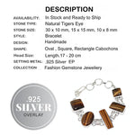 Natural Tigers Eye Mixed Shapes Gemstone  .925 Sterling Silver Bracelet