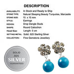 Natural Sleeping Beauty Turquoise Gemstone Solid .925 Sterling Silver Marcasite Earrings