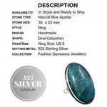Natural Blue Apatite Gemstone .925 Sterling Silver Ring Size US 8 / Q