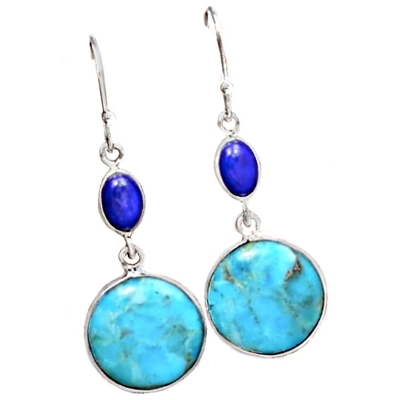 Natural Sleeping Beauty Turquoise, Lapis Lazuli Gemstone .925 Sterling Silver Earrings