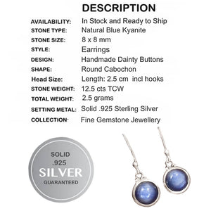 Natural Blue Kyanite Gemstone Solid .925 Sterling Silver Earrings