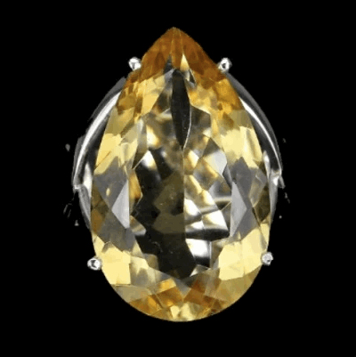44,32 cts Natural Unheated Brazilian Citrine Pear Cut Solid .925 Silver Ring Size 8 - BELLADONNA