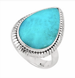 20 x 12 mm Natural Caribbean Larimar Pear Solid .925 Sterling Silver Ring Size 6.5 - BELLADONNA