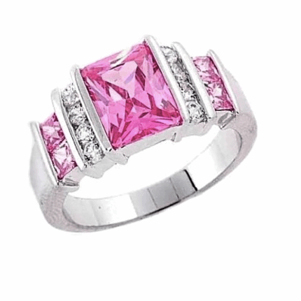 Pink And White Zirconia Solid.925 Sterling Silver Ring Size 10 - BELLADONNA