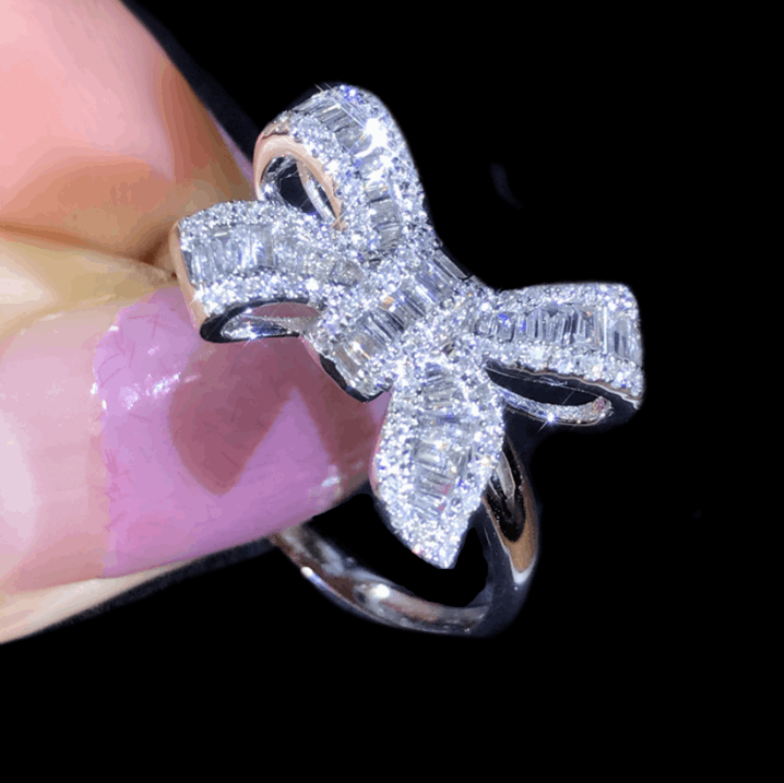 Luxurious Simulated Diamond Bow Design Ring Set in .925 Sterling Silver - BELLADONNA