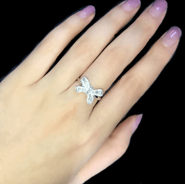 Luxurious Simulated Diamond Bow Design Ring Set in .925 Sterling Silver - BELLADONNA
