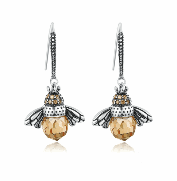 Elegant Bee Shape with Cubic Zirconia and Crystal .925 Sterling Silver earrings - BELLADONNA
