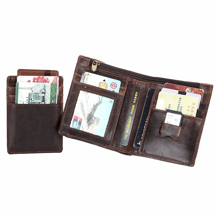 Men's Genuine Cowhide Leather Wallet in Dark Brown - BELLADONNA