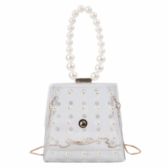 Ladies Transparent or Polka Dot Pearl Embellished Handle Shoulder Bag - BELLADONNA