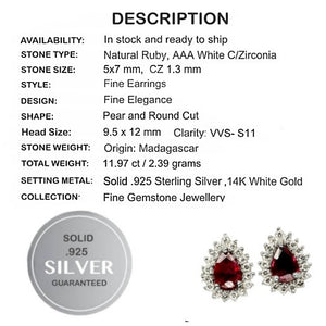 5 X 7 mm Top Blood Red Ruby and AAA White Cz in Solid .925 S/Silver Earrings