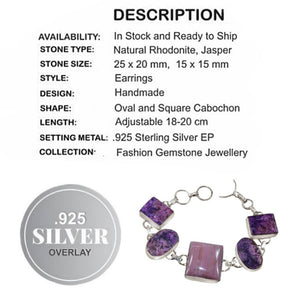 Natural Rhodonite, Jasper Gemstone .925 Silver Bracelet