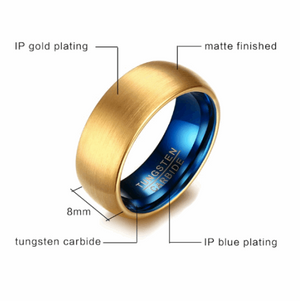 Mens 8MM Tungsten Steel Gold and Blue Wedding Ring - BELLADONNA