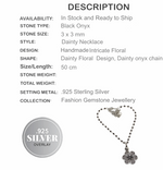 Dainty Floral Natural Black Onyx Gemstone .925 Silver Chain Necklace - BELLADONNA