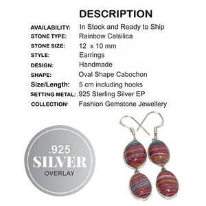 Handmade Rainbow Calsilica. 925 Silver Earrings